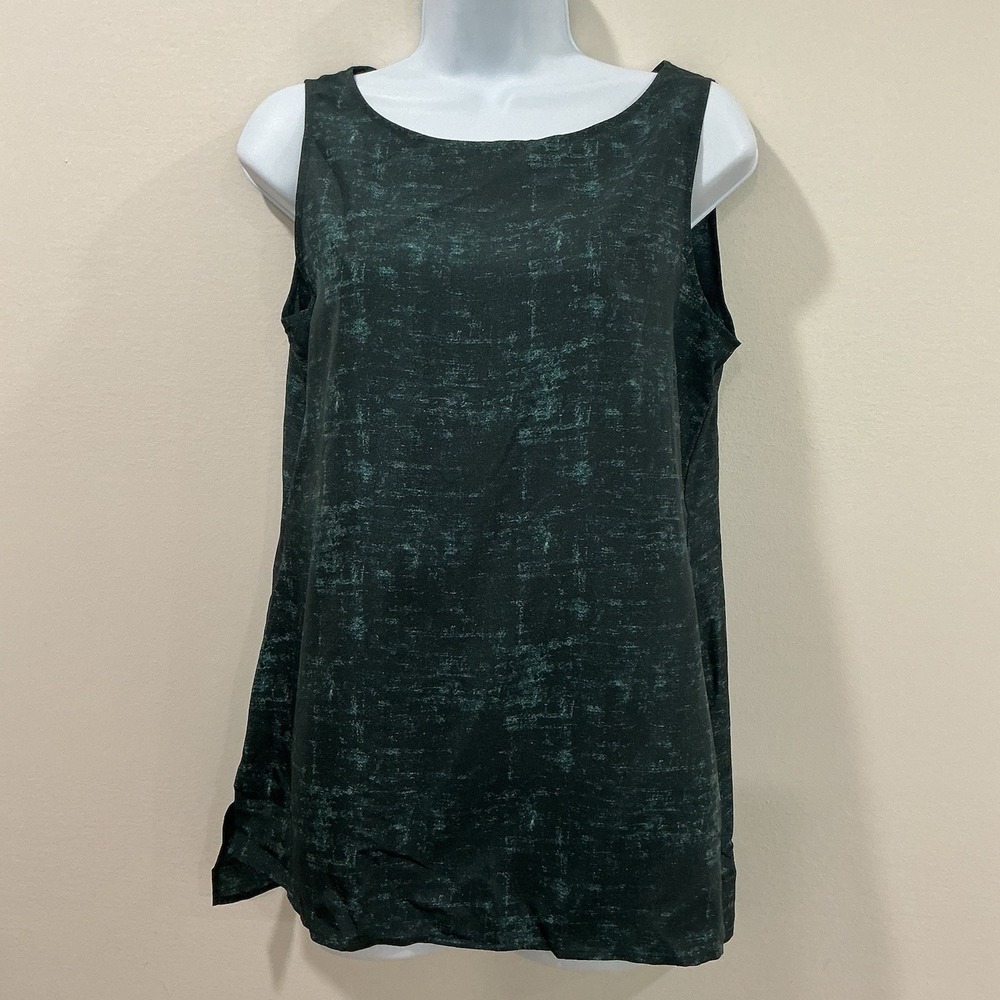 Eileen Fisher Forest Night Bateau Neck Long Shell Top XS 100% Silk Lagenlook